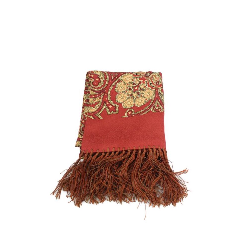 Designer Womens Silk Geometric Print Fringed Wrap Scarf Red Size 56" x 11"